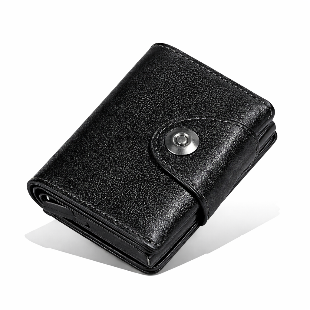 Bold Pop-Up Card Holder with Magnetic Button & AirTag Slot Black